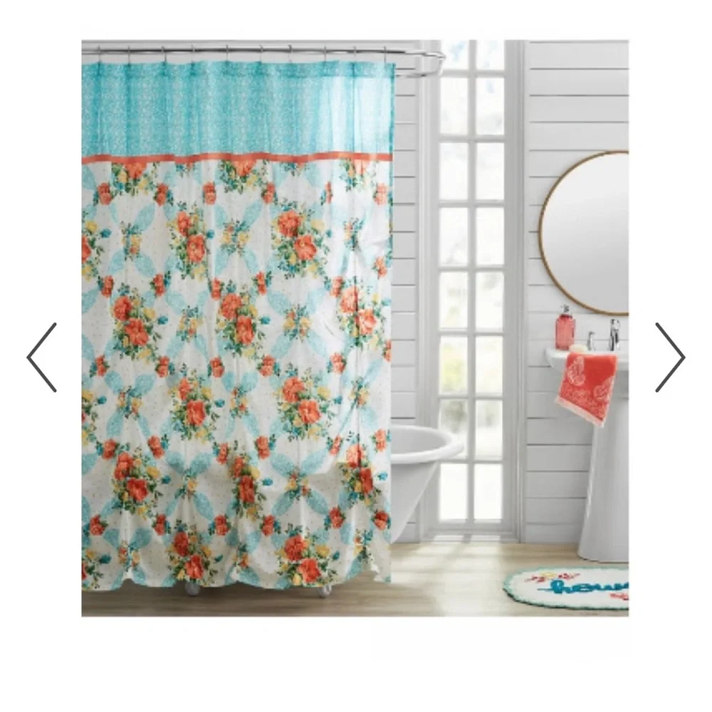 The Pioneer Woman Floral Shower Curtain with Blue and Orange